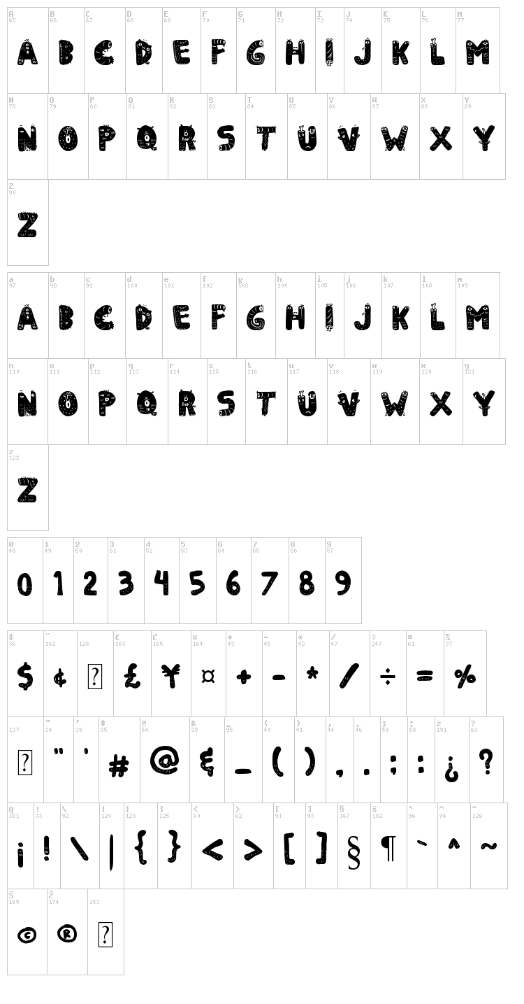 Killed Vespertine font map